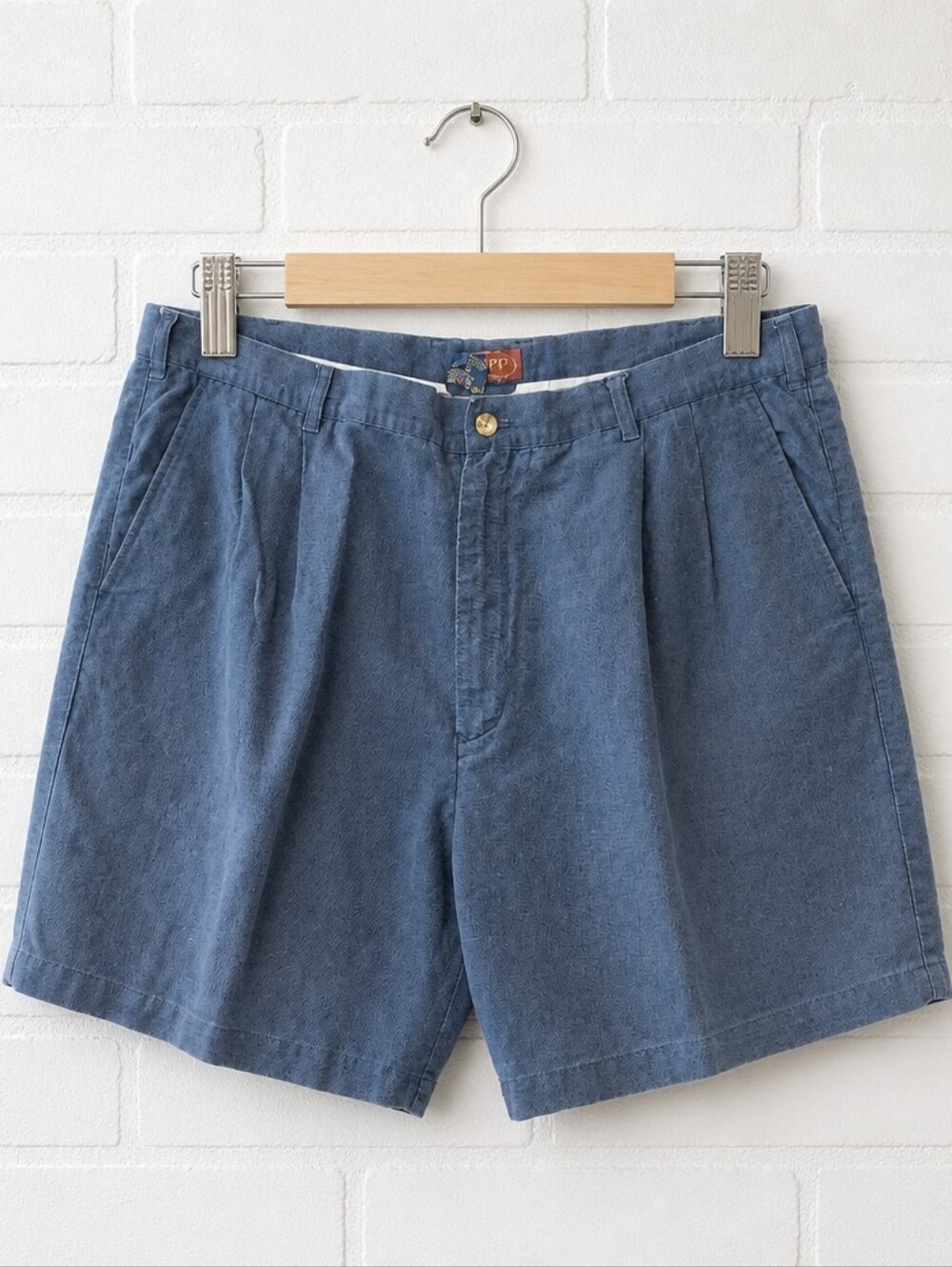 Vintage Repp Ltd Navy Linen-Cotton Blend Pleated Shorts